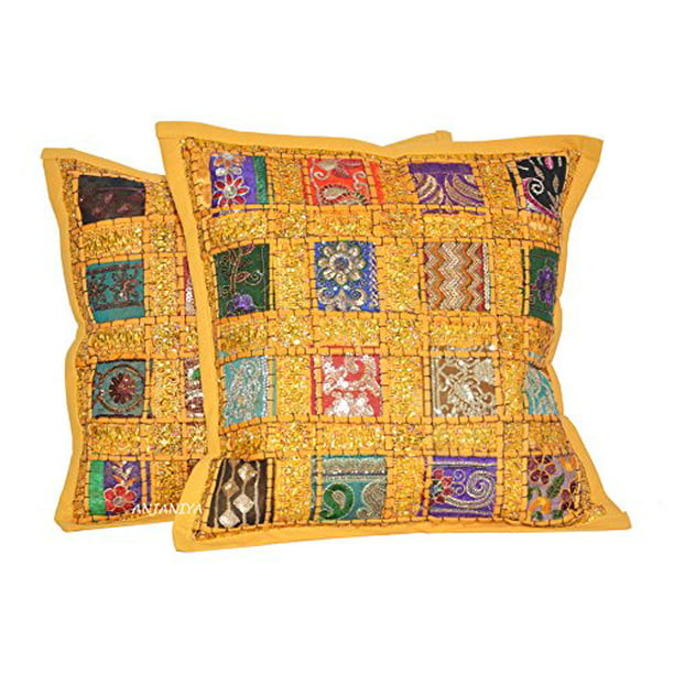 Indian Embroidered Cushion Cover Cotton Patchwork Sofa Pillow Case Cover Throw 